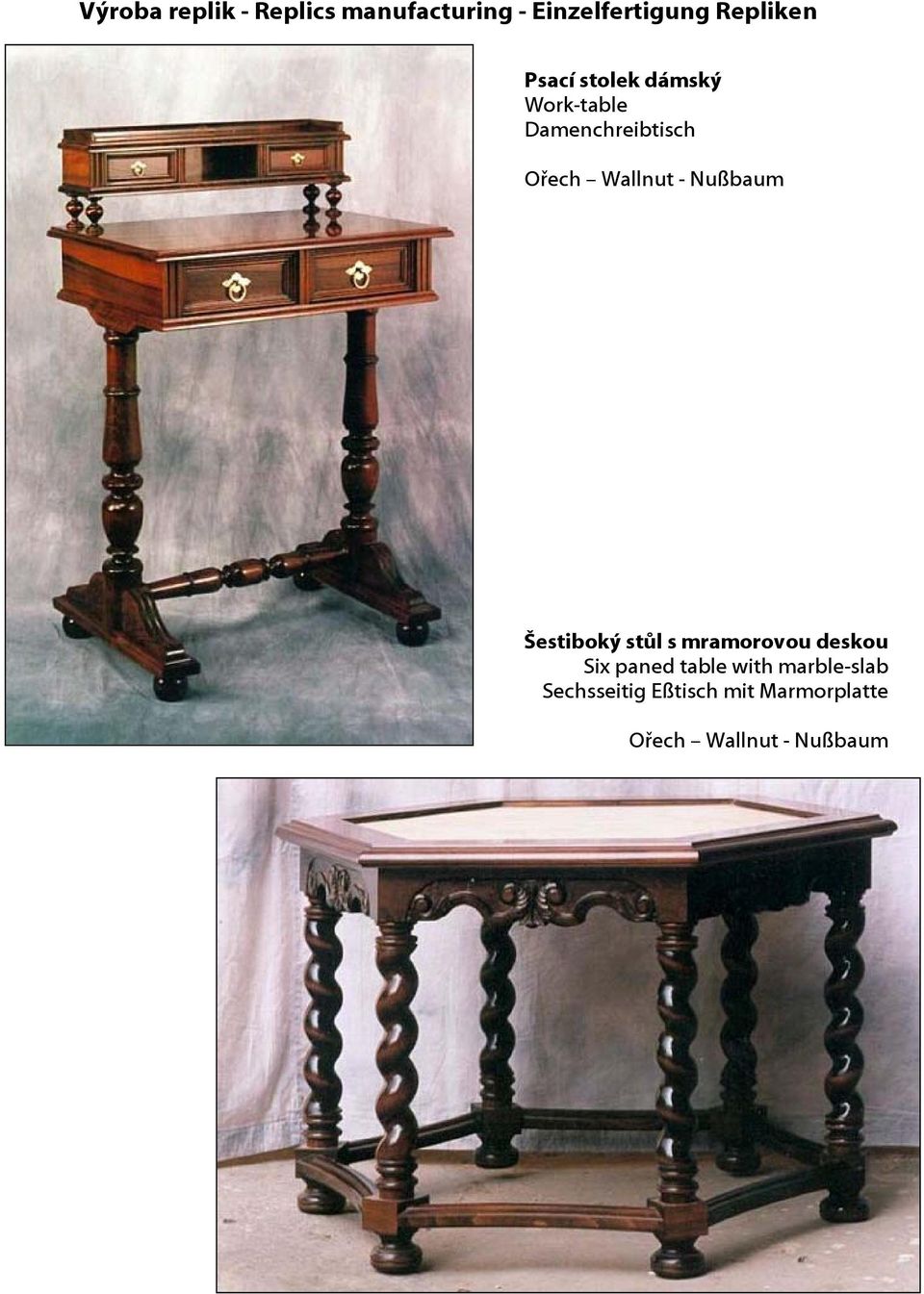 Nußbaum Šestiboký stůl s mramorovou deskou Six paned table with