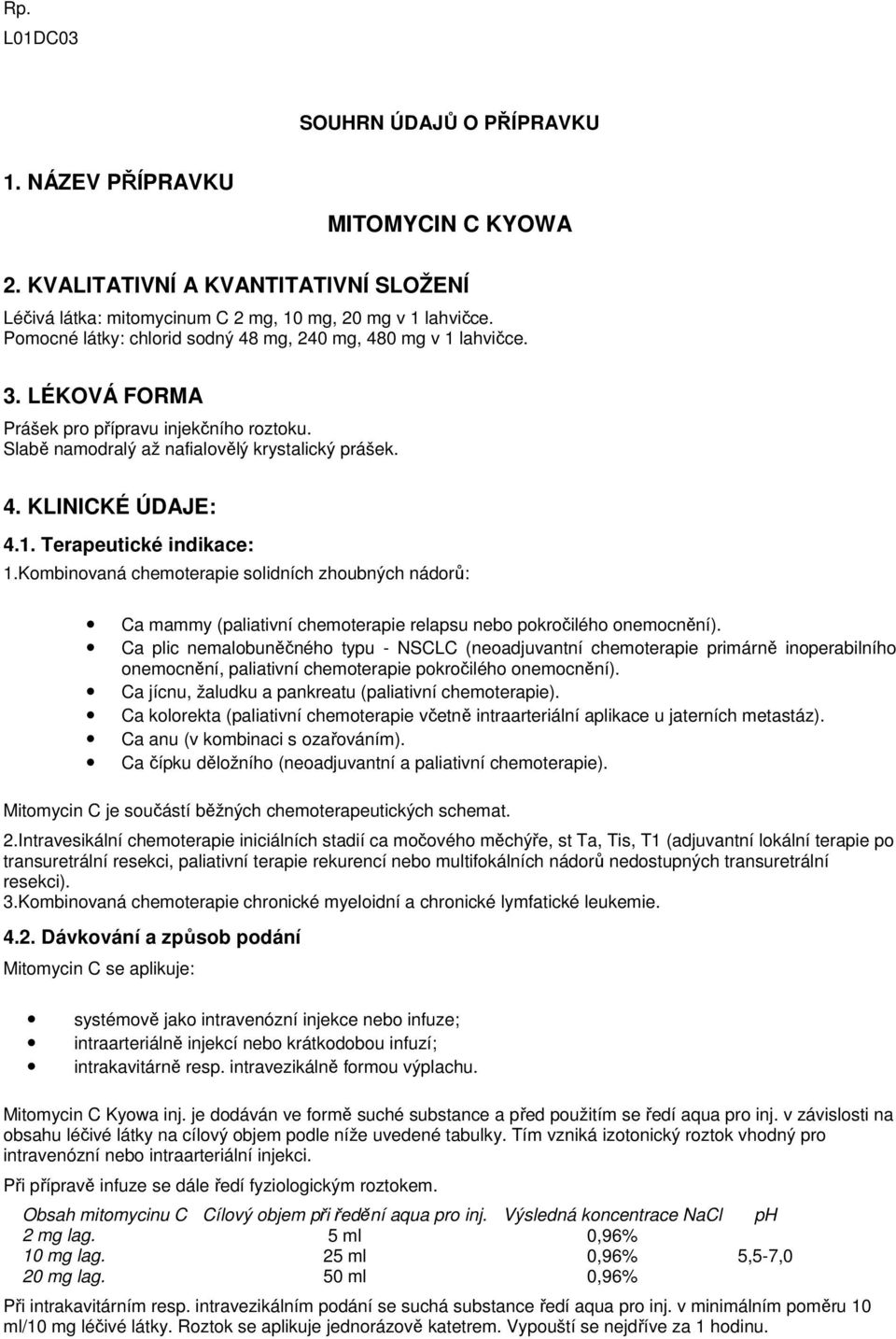 Kombinovaná chemoterapie solidních zhoubných nádorů: Ca mammy (paliativní chemoterapie relapsu nebo pokročilého onemocnění).