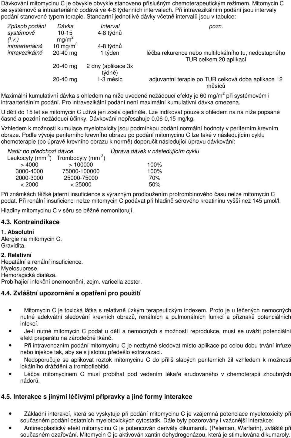 v.) mg/m 2 intraarteriálně 10 mg/m 2 4-8 týdnů intravezikálně 20-40 mg 1 týden léčba rekurence nebo multifokálního tu, nedostupného TUR celkem 20 aplikací 20-40 mg 2 dny (aplikace 3x týdně) 20-40 mg