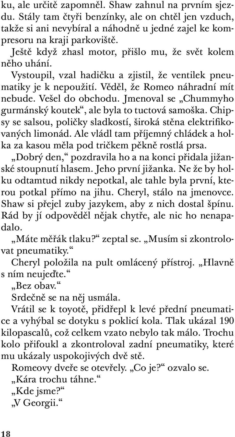 Jmenoval se Chummyho gurmánský koutek, ale byla to tuctová samoška. Chipsy se salsou, poličky sladkostí, široká stěna elektrifikovaných limonád.