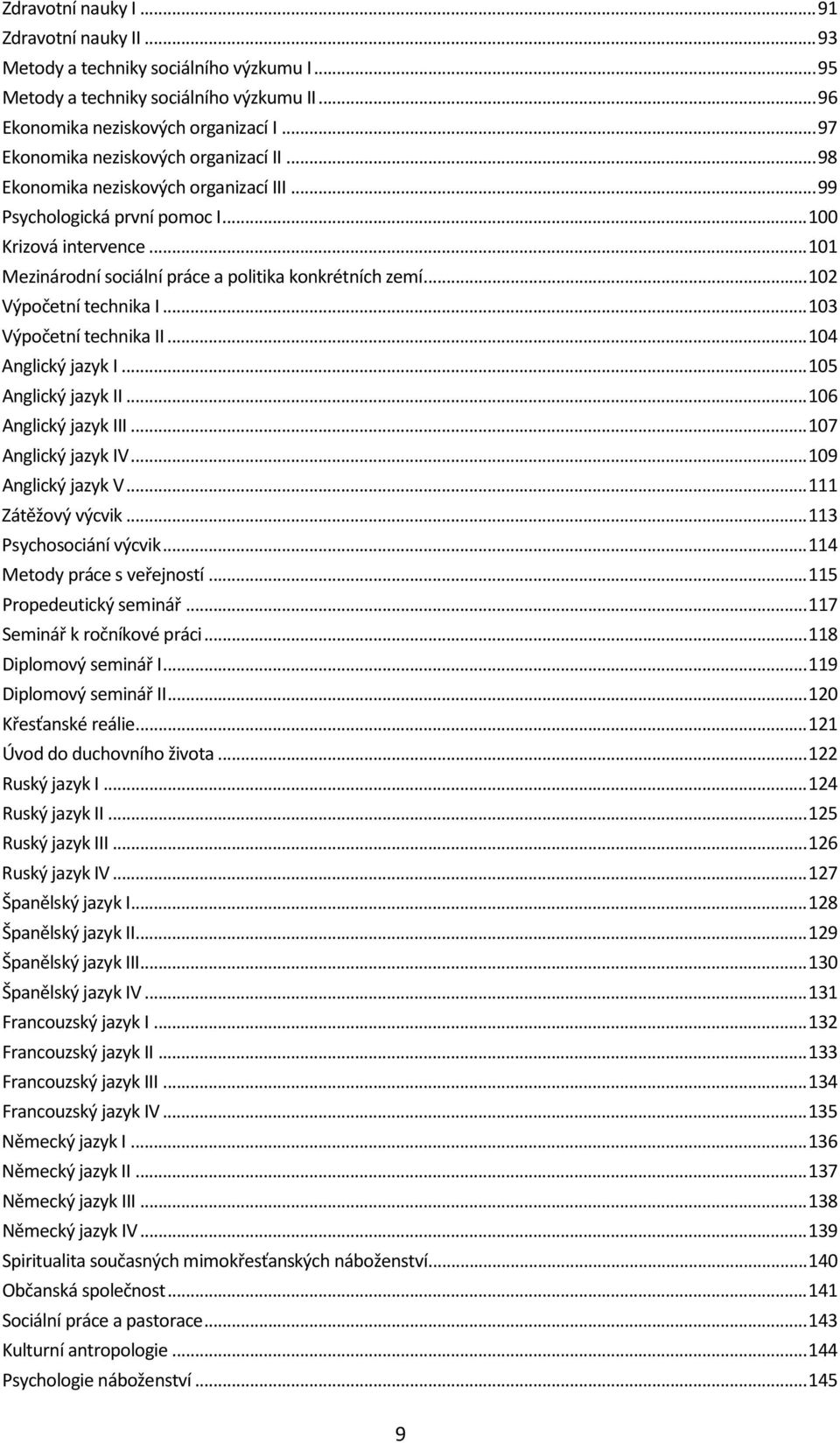 .. 101 Mezinárodní sociální práce a politika konkrétních zemí... 102 Výpočetní technika I... 103 Výpočetní technika II... 104 Anglický jazyk I... 105 Anglický jazyk II... 106 Anglický jazyk III.