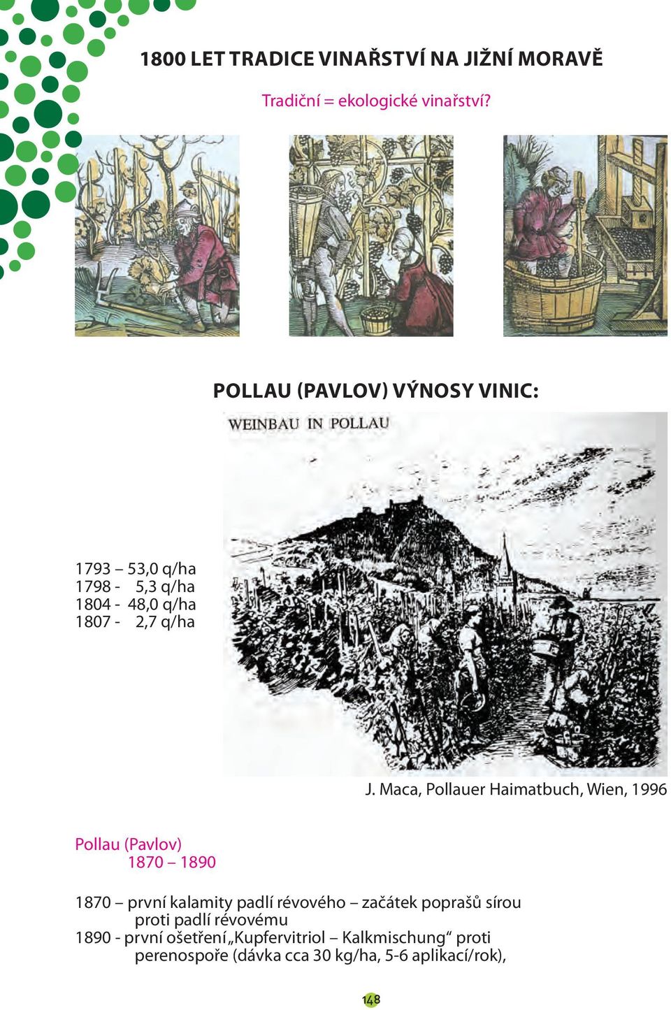 Maca, Pollauer Haimatbuch, Wien, 1996 Pollau (Pavlov) 1870 1890 1870 první kalamity padlí révového