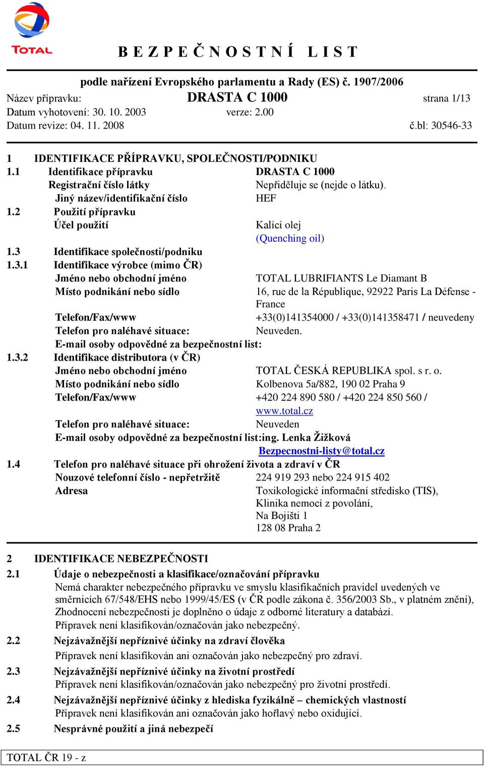 Identifikace společnosti/podniku 1.3.