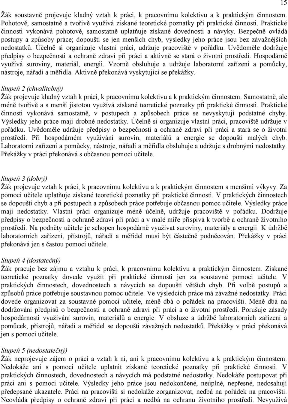 Bezpečně ovládá postupy a způsoby práce; dopouští se jen menších chyb, výsledky jeho práce jsou bez závažnějších nedostatků. Účelně si organizuje vlastní práci, udržuje pracoviště v pořádku.