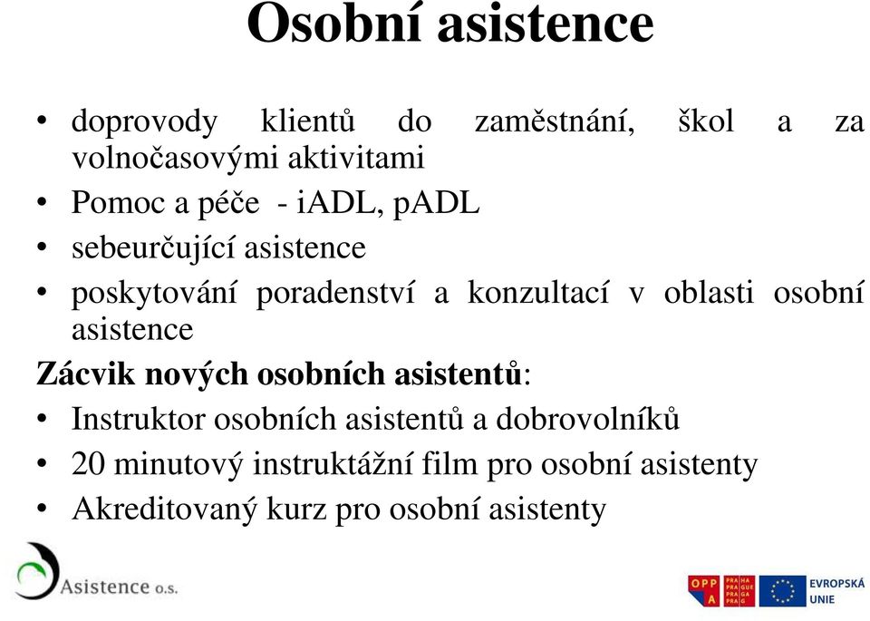 osobní asistence Zácvik nových osobních asistentů: Instruktor osobních asistentů a