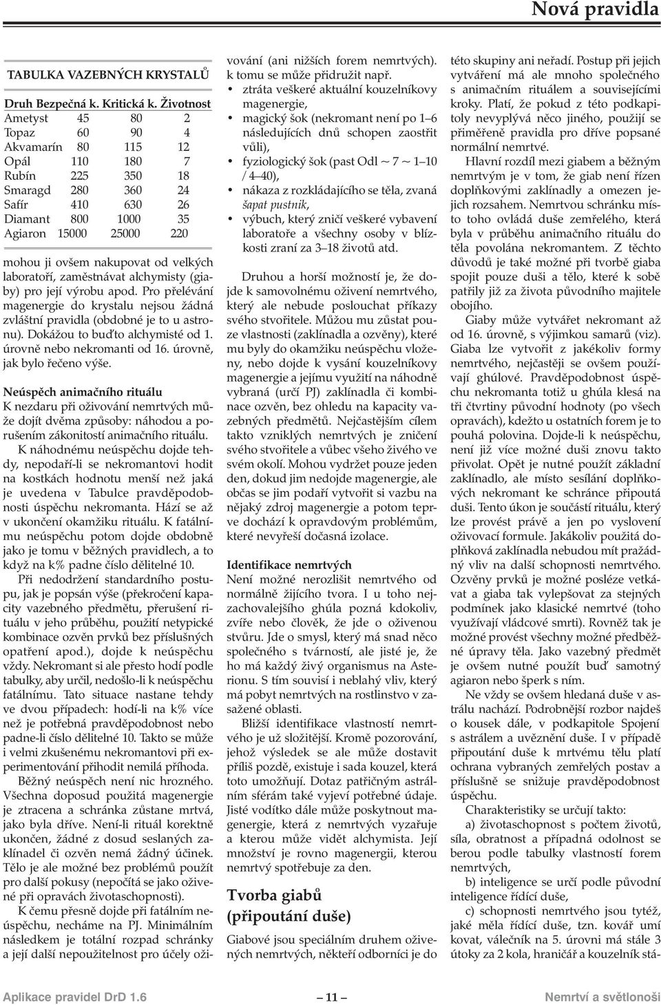 velkých laboratoří, zaměstnávat alchymisty (giaby) pro její výrobu apod. Pro přelévání magenergie do krystalu nejsou žádná zvláštní pravidla (obdobné je to u astronu).