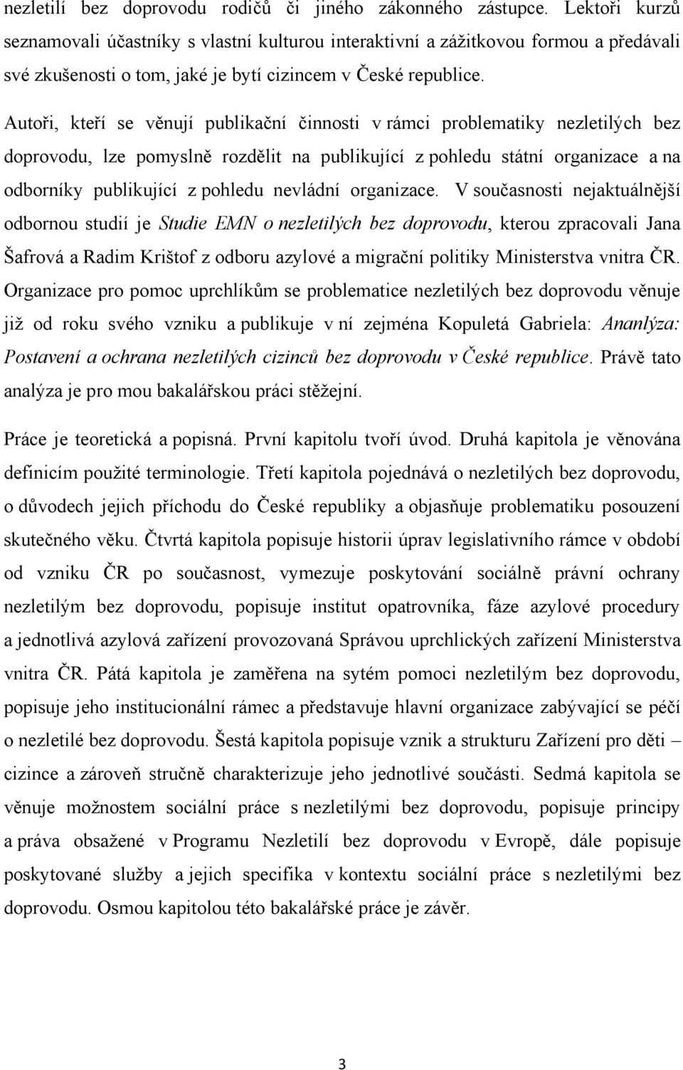 Autoři, kteří se věnují publikační činnosti v rámci problematiky nezletilých bez doprovodu, lze pomyslně rozdělit na publikující z pohledu státní organizace a na odborníky publikující z pohledu