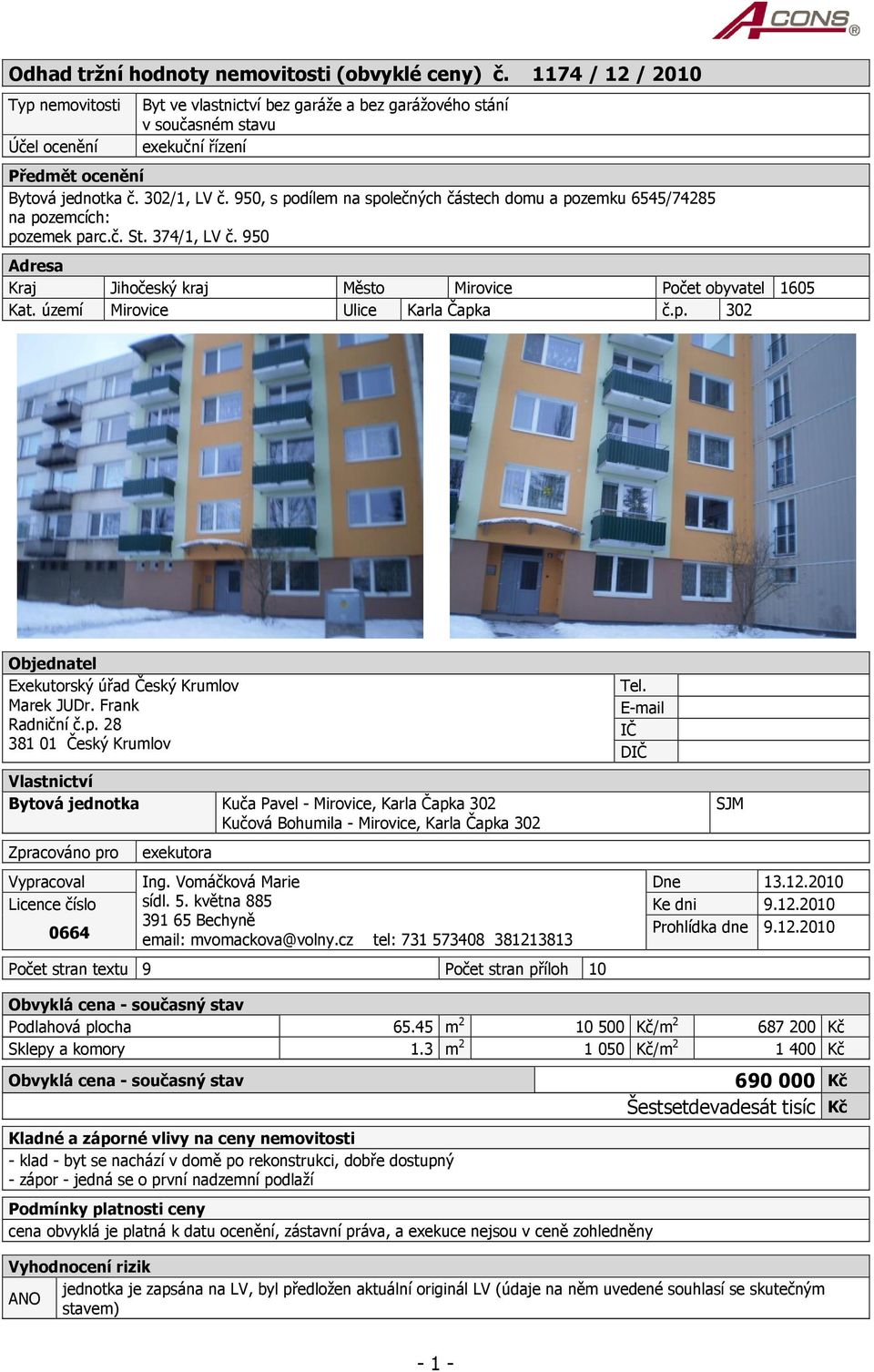 950, s podílem na společných částech domu a pozemku 6545/74285 na pozemcích: pozemek parc.č. St. 374/1, LV č. 950 Adresa Kraj Jihočeský kraj Město Mirovice Počet obyvatel 1605 Kat.