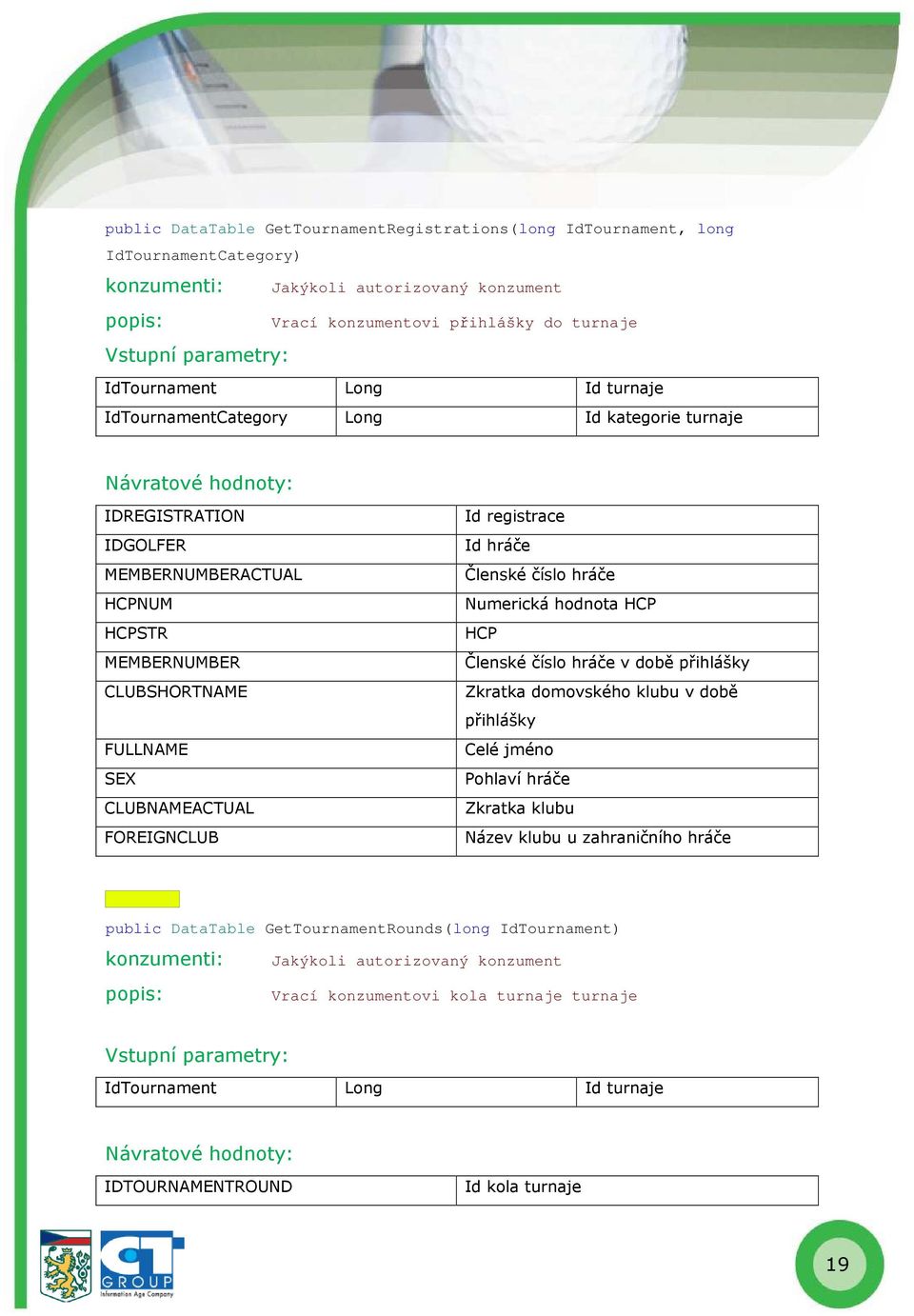 registrace Id hráče Členské číslo hráče Numerická hodnota HCP HCP Členské číslo hráče v době přihlášky Zkratka domovského klubu v době přihlášky Celé jméno Pohlaví hráče Zkratka