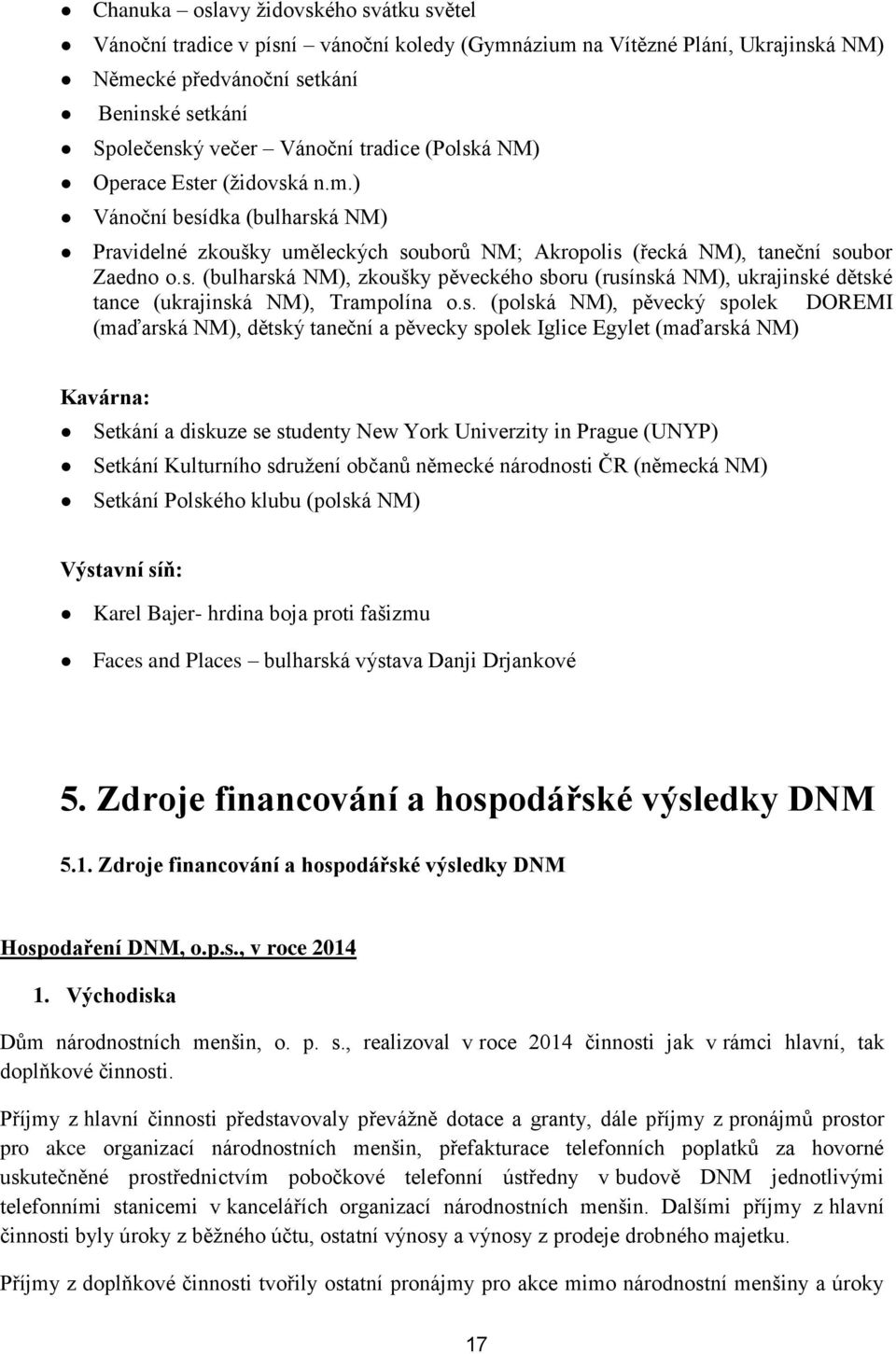 s. (polská NM), pěvecký spolek DOREMI (maďarská NM), dětský taneční a pěvecky spolek Iglice Egylet (maďarská NM) Kavárna: Setkání a diskuze se studenty New York Univerzity in Prague (UNYP) Setkání