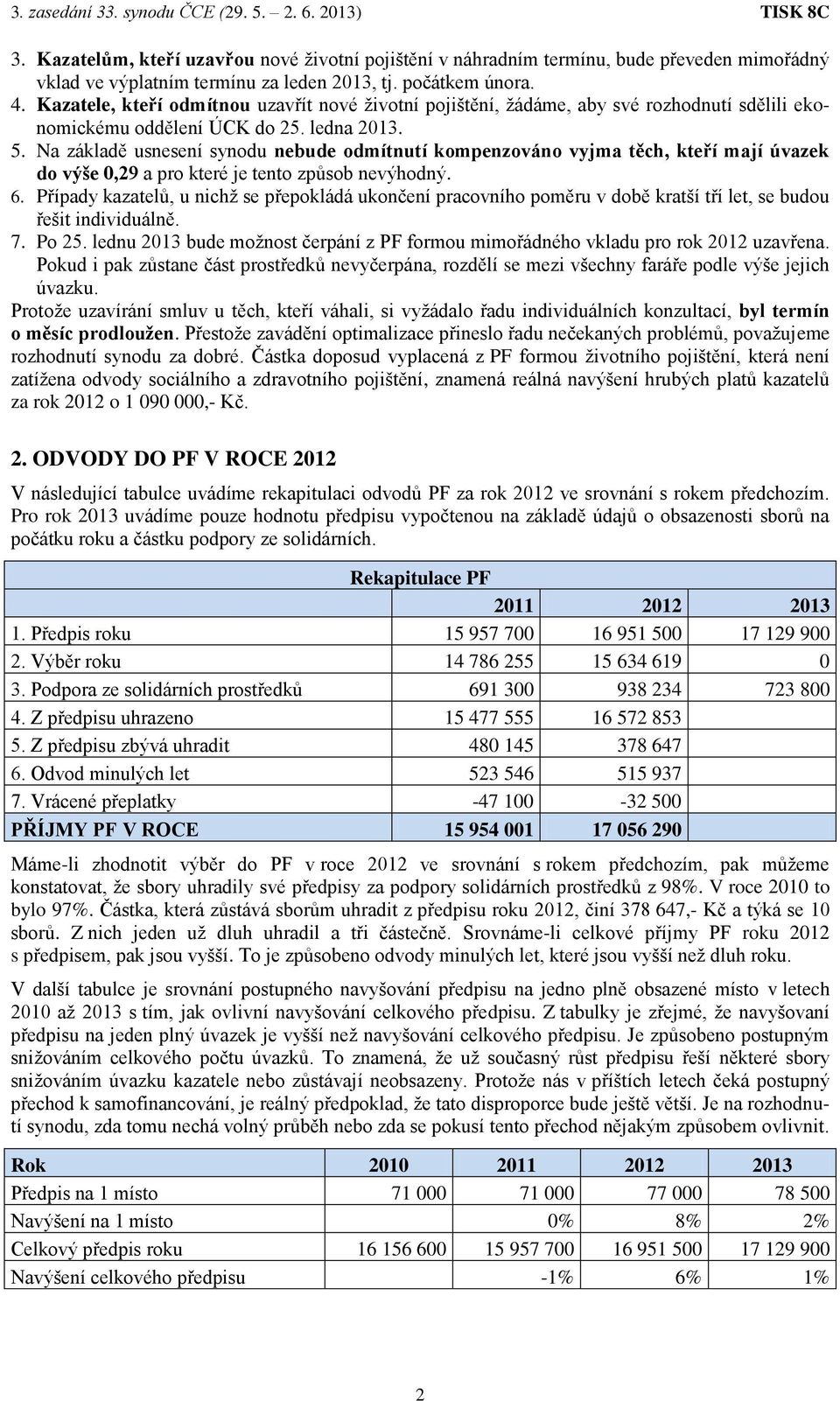 Na základě usnesení synodu nebude odmítnutí kompenzováno vyjma těch, kteří mají úvazek do výše 0,29 a pro které je tento způsob nevýhodný. 6.