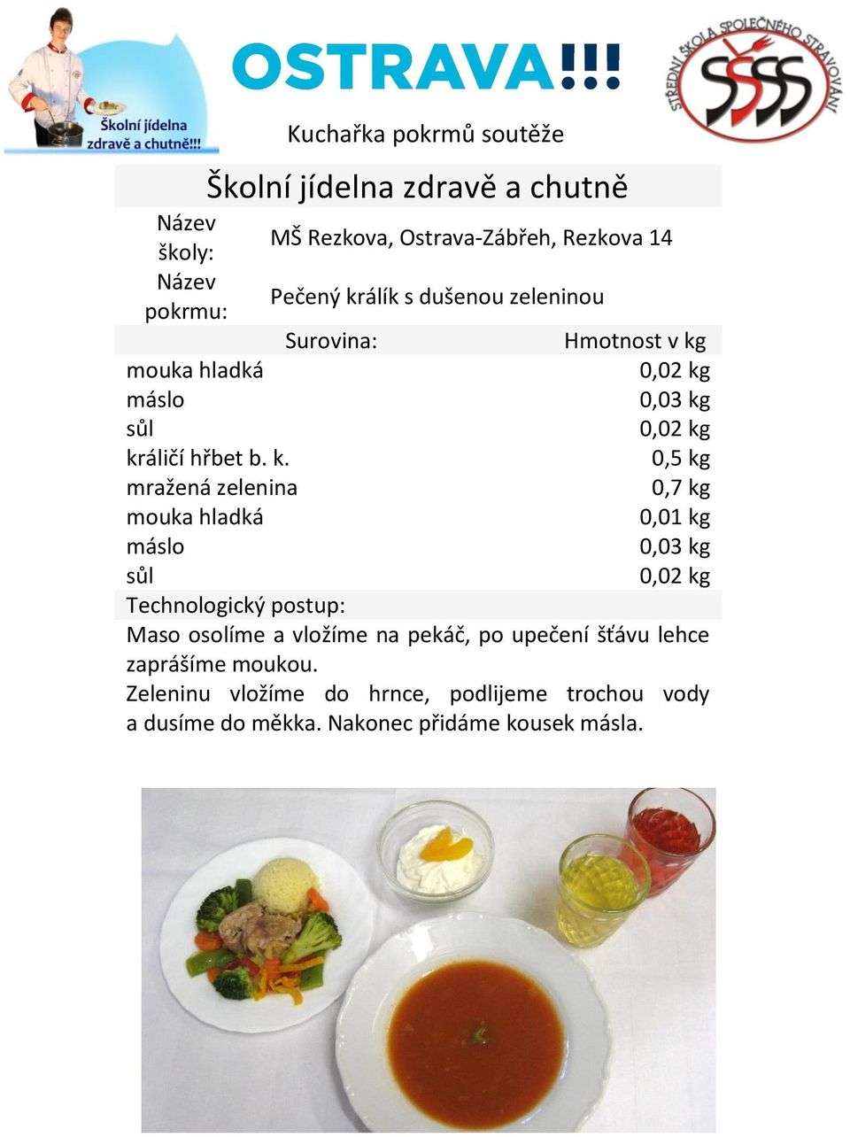 mouka hladká 0,01 kg máslo 0,03 kg sůl 0,02 kg Maso osolíme a vložíme na pekáč, po upečení šťávu lehce