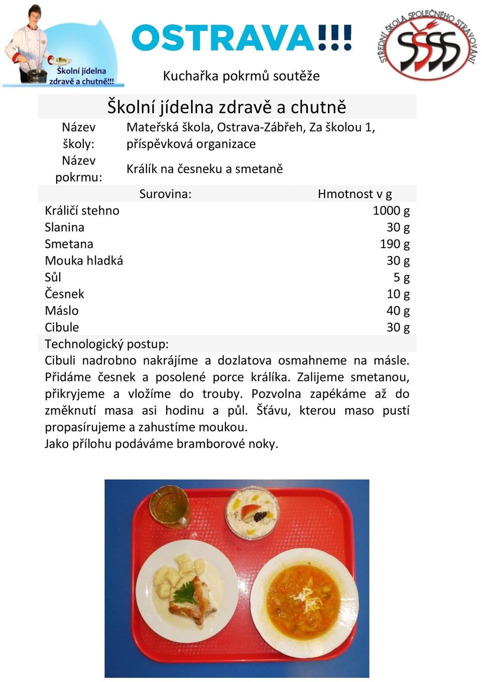 a dozlatova osmahneme na másle. Přidáme česnek a posolené porce králíka. Zalijeme smetanou, přikryjeme a vložíme do trouby.