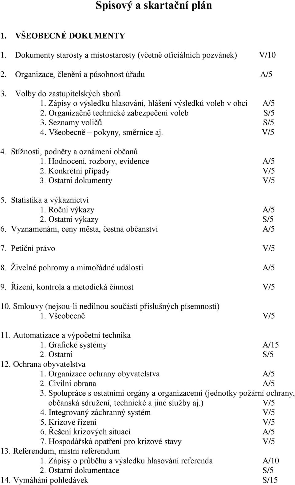 V/5 4. Stížnosti, podněty a oznámení občanů 1. Hodnocení, rozbory, evidence A/5 2. Konkrétní případy V/5 3. Ostatní dokumenty V/5 5. Statistika a výkaznictví 1. Roční výkazy A/5 2.