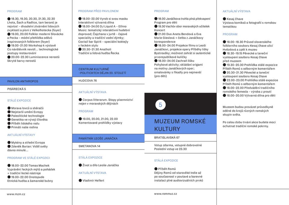 30 Luminiscence nerostů Skryté barvy nerostů PAVILON ANTHROPOS PISÁRECKÁ 5 STÁLÉ EXPOZICE Morava lovců a sběračů Nejstarší umění Evropy Paleolitické technologie Genetika ve vývoji člověka Příběh