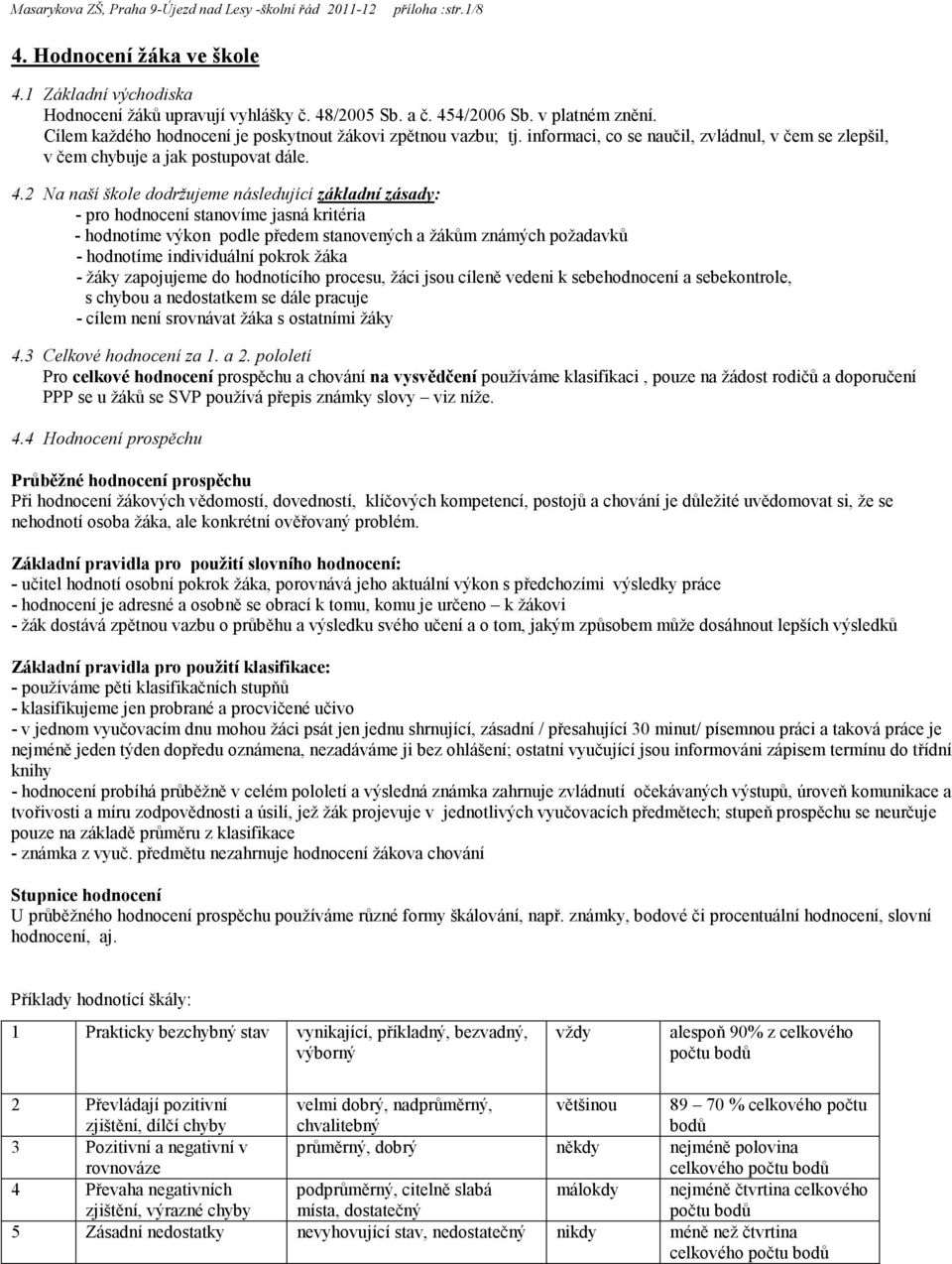 2 Na naší škole dodržujeme následující základní zásady: - pro hodnocení stanovíme jasná kritéria - hodnotíme výkon podle předem stanovených a žákům známých požadavků - hodnotíme individuální pokrok