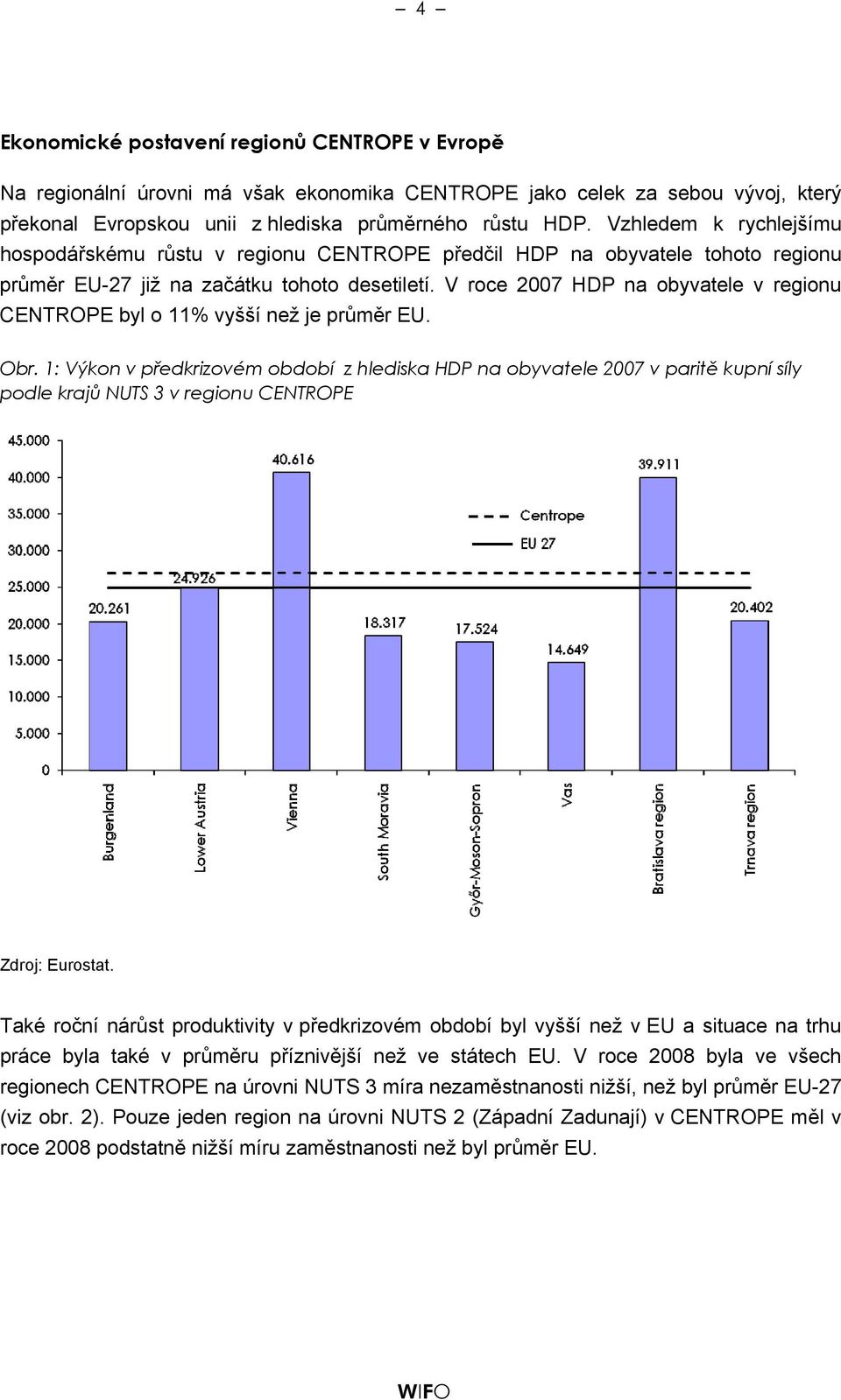 V roce 2007 HDP na obyvatele v regionu CENTROPE byl o 11% vyšší než je průměr EU. Obr.