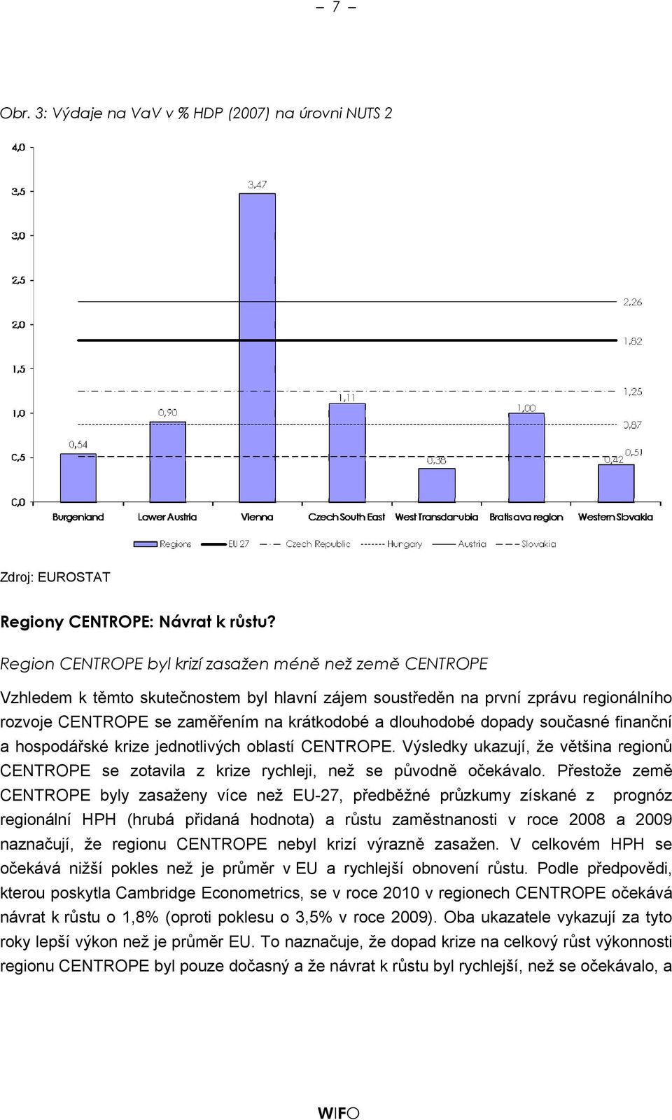 dlouhodobé dopady současné finanční a hospodářské krize jednotlivých oblastí CENTROPE. Výsledky ukazují, že většina regionů CENTROPE se zotavila z krize rychleji, než se původně očekávalo.