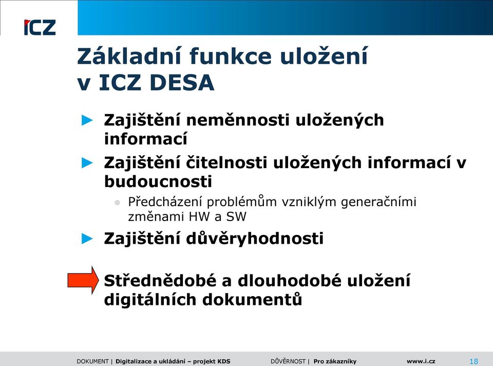 vzniklým generačními změnami HW a SW Zajištění důvěryhodnosti Střednědobé a