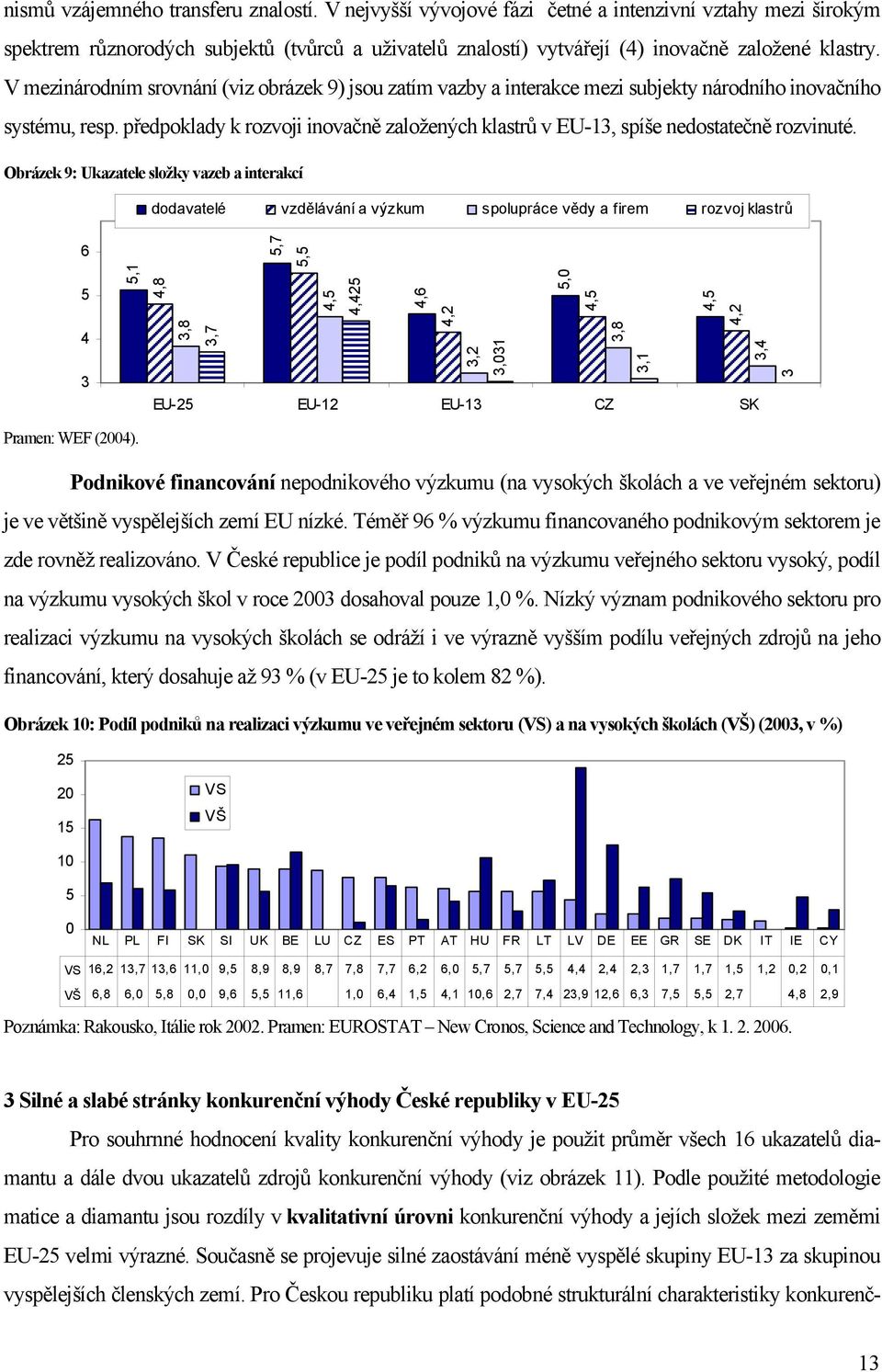 V mezinárodním srovnání (viz obrázek 9) jsou zatím vazby a interakce mezi subjekty národního inovačního systému, resp.