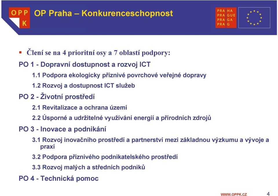 1 Revitalizace a ochrana území 2.2 Úsporné a udržitelné využívání energií a přírodních zdrojů PO 3 - Inovace a podnikání 3.