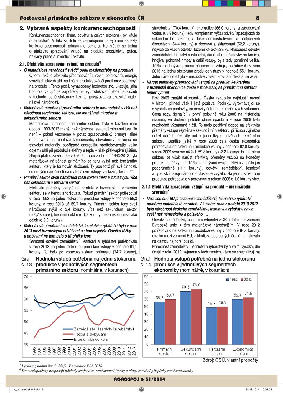 Konkrétně se jedná o efektivitu zpracování vstupů na produkt, produktivitu práce, náklady práce a investiční aktivitu. 2.1.