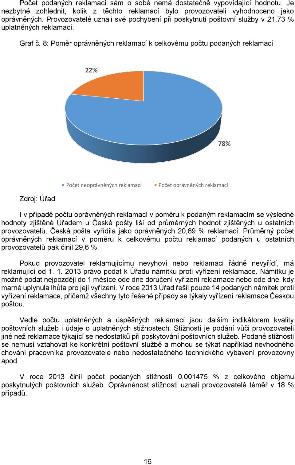 8: Poměr oprávněných reklamací k celkovému počtu podaných reklamací 22% 78% Počet neoprávněných reklamací Počet oprávněných reklamací I v případě počtu oprávněných reklamací v poměru k podaným