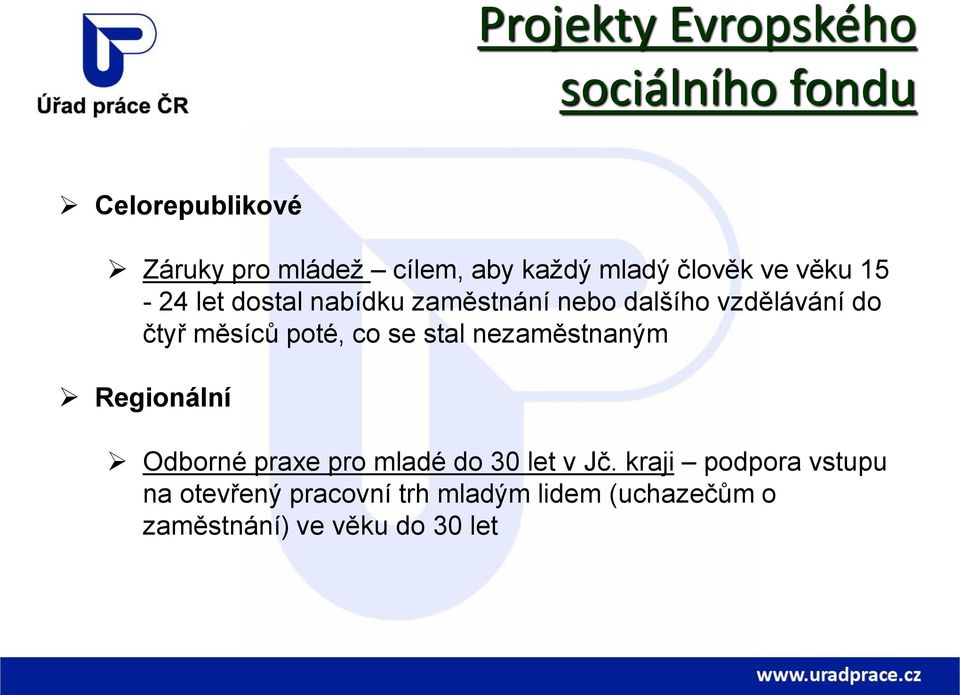 měsíců poté, co se stal nezaměstnaným Regionální Odborné praxe pro mladé do 30 let v Jč.