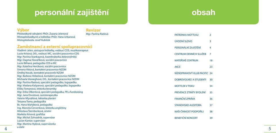 , vedoucí MC, sociální pracovnice CDS Mgr. Pavlína Stankayová, koordinátorka dobrovolníků Mgr. Dagmar Kovaříková, sociální pracovnice Lucie Běhavá, pedagožka CDS a MC Mgr.