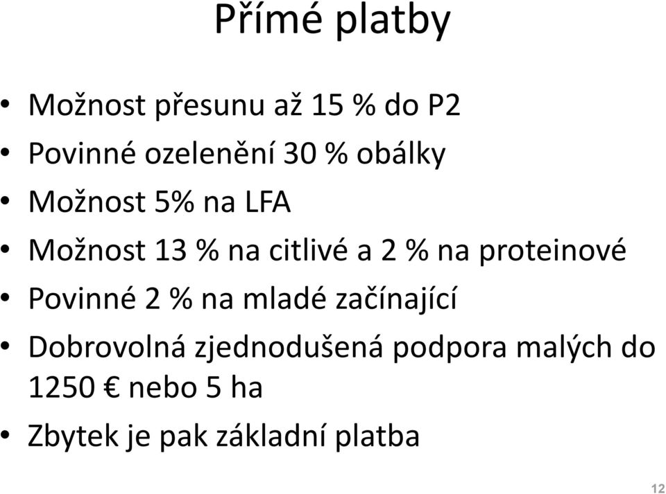 proteinové Povinné 2 % na mladé začínající Dobrovolná