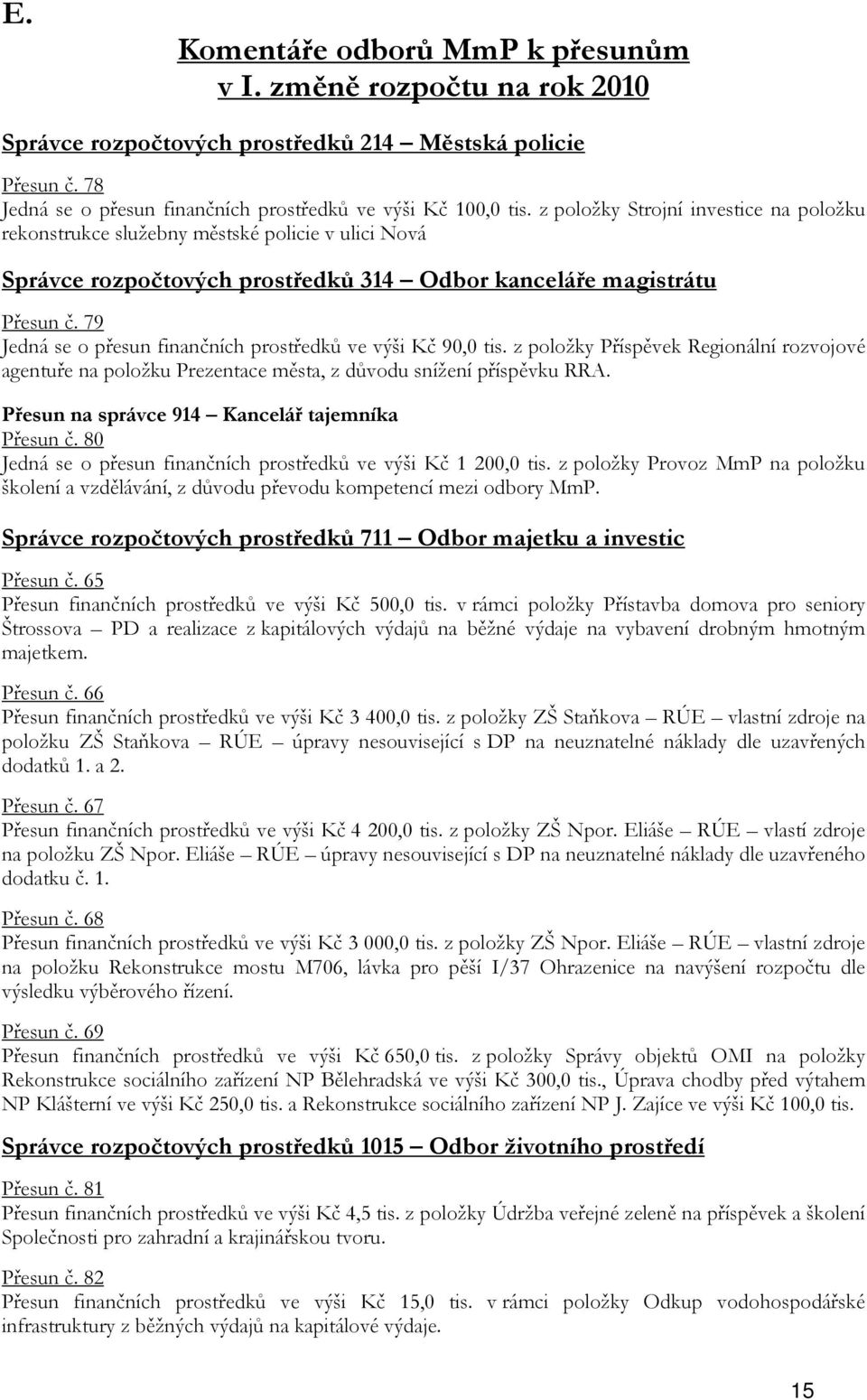 79 Jedná se o přesun finančních prostředků ve výši Kč 90,0 tis. z položky Příspěvek Regionální rozvojové agentuře na položku Prezentace města, z důvodu snížení příspěvku RRA.