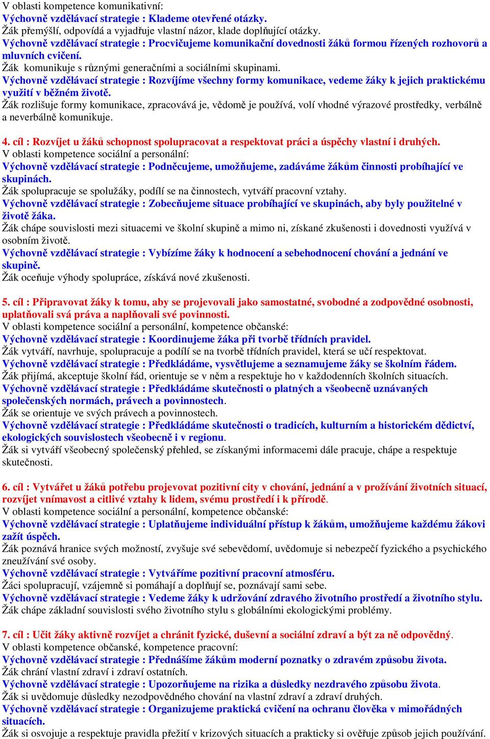 Výchovně vzdělávací strategie : Rozvíjíme všechny formy komunikace, vedeme žáky k jejich praktickému využití v běžném životě.