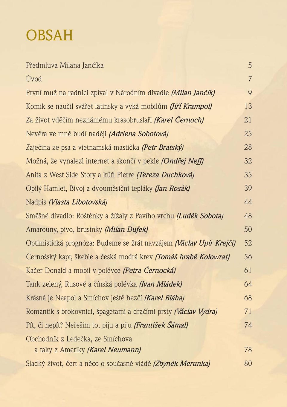 Anita z West Side Story a kůň Pierre (Tereza Duchková) 35 Opilý Hamlet, Bivoj a dvouměsíční tepláky (Jan Rosák) 39 Nadpis (Vlasta Libotovská) 44 Směšné divadlo: Roštěnky a žížaly z Pavího vrchu