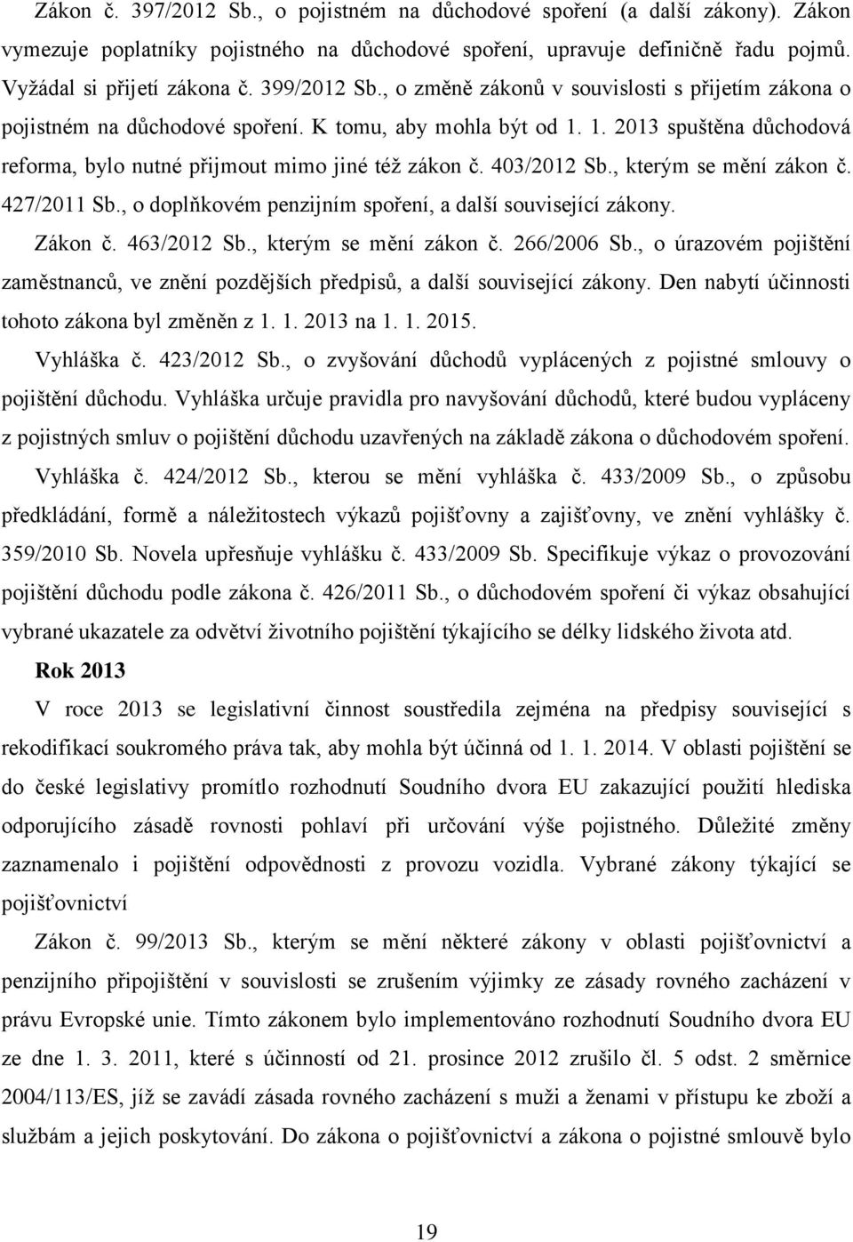 403/2012 Sb., kterým se mění zákon č. 427/2011 Sb., o doplňkovém penzijním spoření, a další související zákony. Zákon č. 463/2012 Sb., kterým se mění zákon č. 266/2006 Sb.