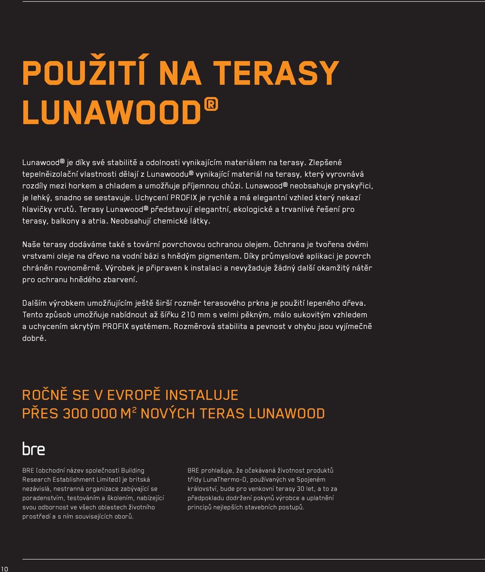 Lunawood neobsahuje pryskyřici, je lehký, snadno se sestavuje. Uchycení PROFIX je rychlé a má elegantní vzhled který nekazí hlavičky vrutů.