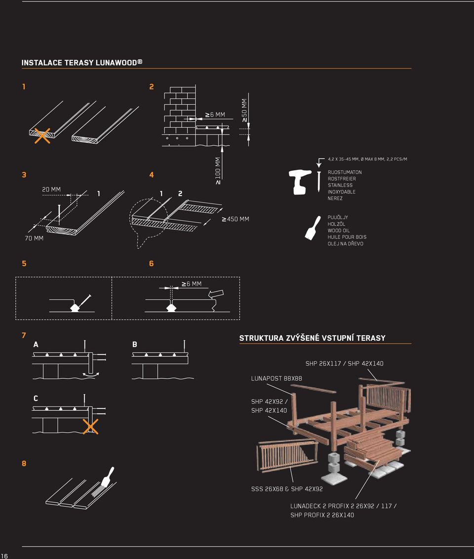 OLEJ NA DŘEVO 5 6 6 MM 7 a b STRUKTURA ZVÝŠENÉ VSTUPNÍ TERASY SHP 26X117 / SHP 42X140 LUNAPOST 88X88 c