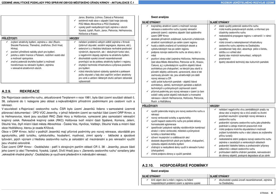 9. REKREACE Janov, Brantice, Lichnov, aková a Petrovice) extrémn malé obce v západní ásti kraje (obvody POÚ M sto Albrechtice a POÚ Osoblaha) vysoký podíl neobydlených byt zejména v obcích Vysoká,