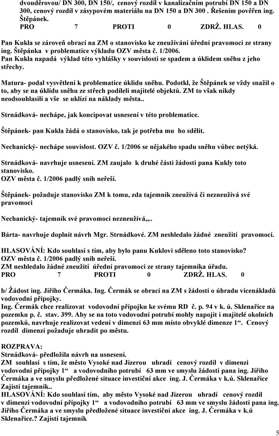 Pan Kukla napadá výklad této vyhlášky v souvislosti se spadem a úklidem sněhu z jeho střechy. Matura- podal vysvětlení k problematice úklidu sněhu.