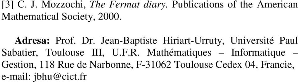 Jean-Baptiste Hiriart-Urruty, Université Paul Sabatier, Toulouse III, U.F.R.