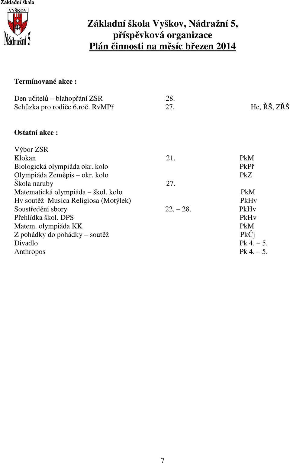 kolo PkZ Škola naruby 27. Matematická olympiáda škol.