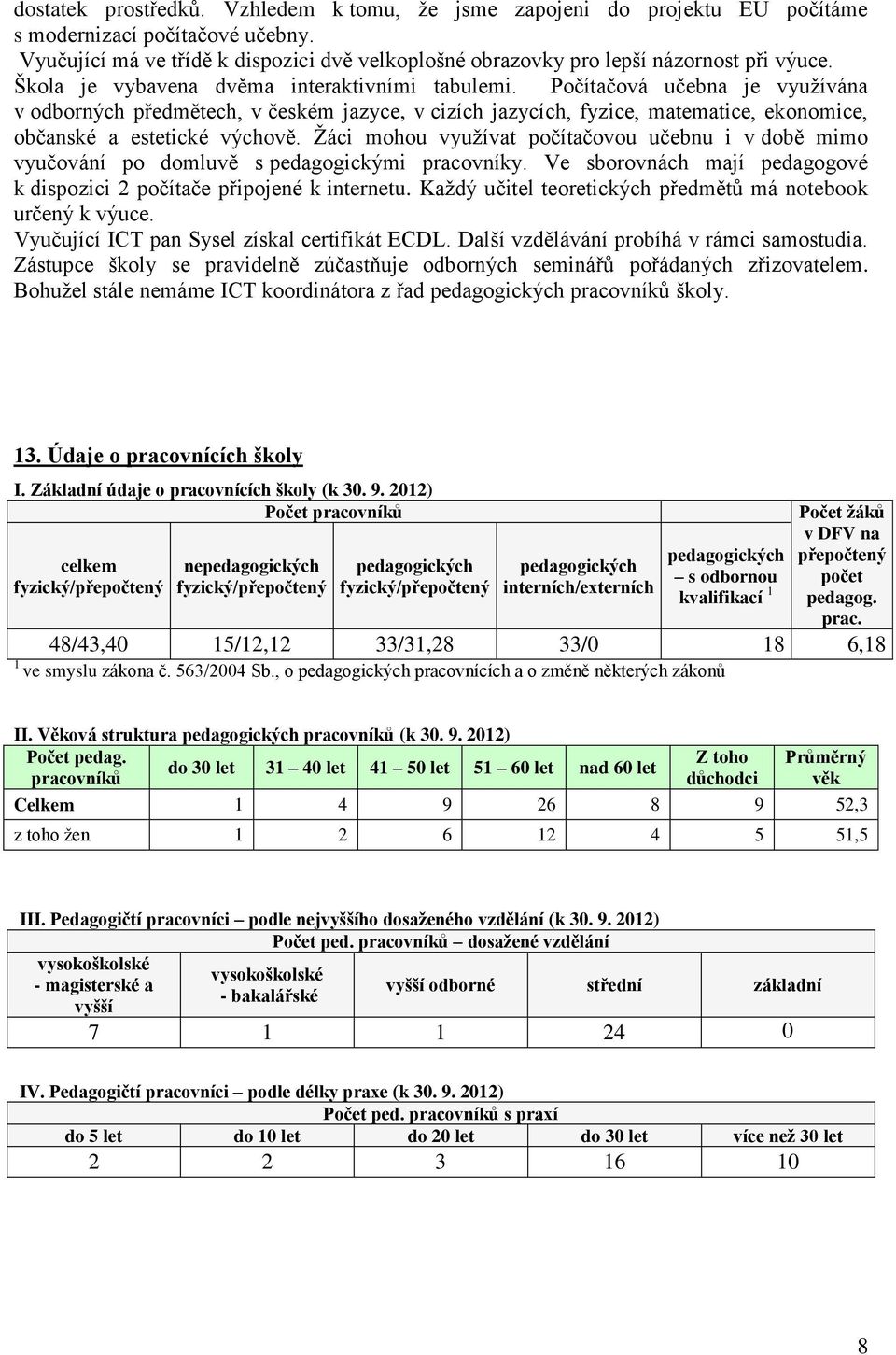 Počítačová učebna je využívána v odborných předmětech, v českém jazyce, v cizích jazycích, fyzice, matematice, ekonomice, občanské a estetické výchově.