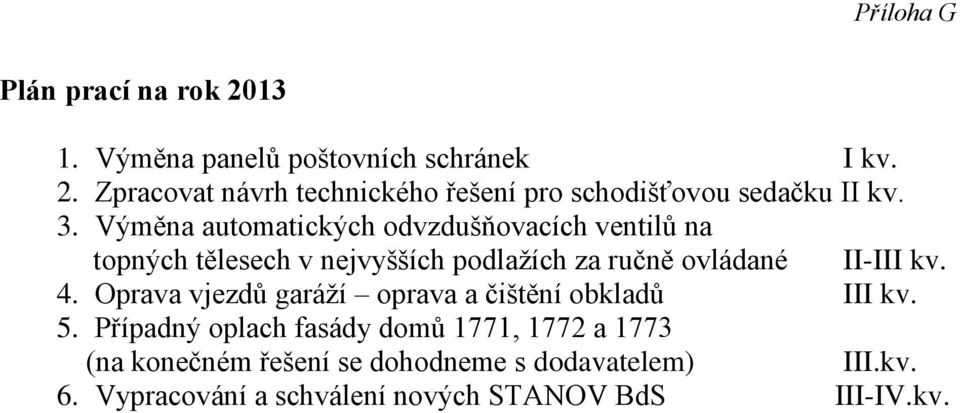 4. Oprava vjezdů garží oprava a ištění obkladů III kv. 5.