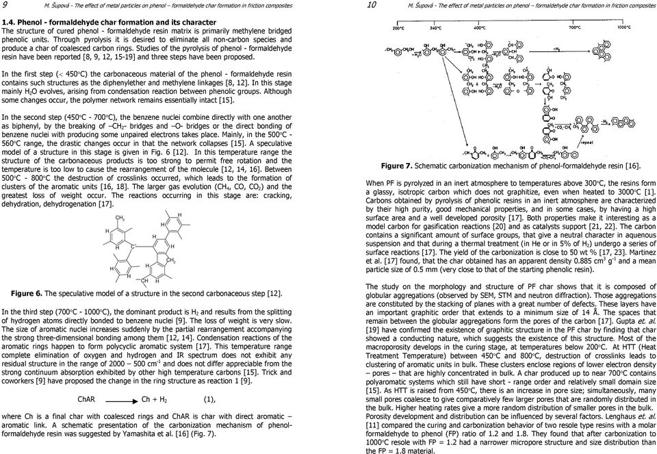 Phenol - formaldehyde char formation and its character The structure of cured phenol - formaldehyde resin matrix is primarily methylene bridged phenolic units.