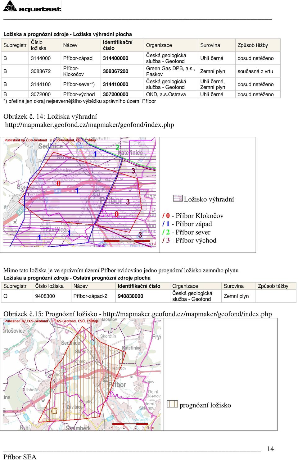 b těžby Česká geologická služba - Geofond Green Gas DPB, a.s., Paskov Česká geologická služba - Geofond Uhlí černé Zemní plyn Uhlí černé, Zemní plyn dosud netěženo současná z vrtu dosud netěženo B 3072000 Příbor-východ 307200000 OKD, a.