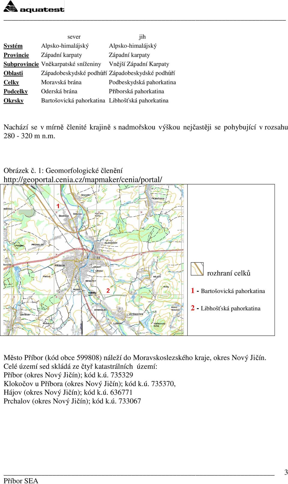 nadmořskou výškou nejčastěji se pohybující v rozsahu 280-320 m n.m. Obrázek č. 1: Geomorfologické členění http://geoportal.cenia.