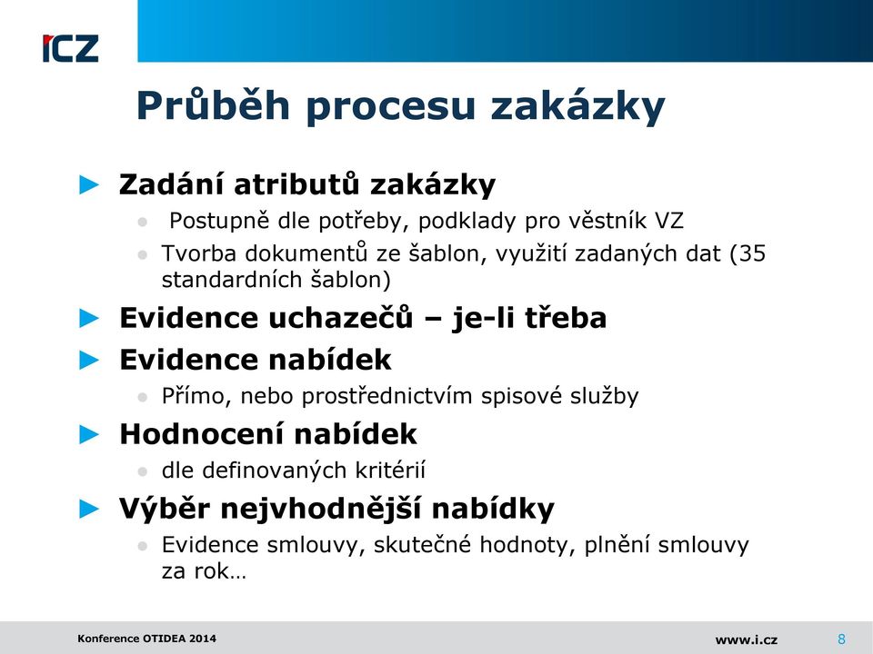 Evidence nabídek Přímo, nebo prostřednictvím spisové služby Hodnocení nabídek dle definovaných kritérií