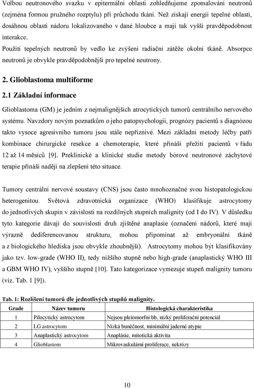 Použití tepelných neutronů by vedlo ke zvýšení radiační zátěže okolní tkáně. Absorpce neutronů je obvykle pravděpodobnější pro tepelné neutrony. 2. Glioblastoma multiforme 2.