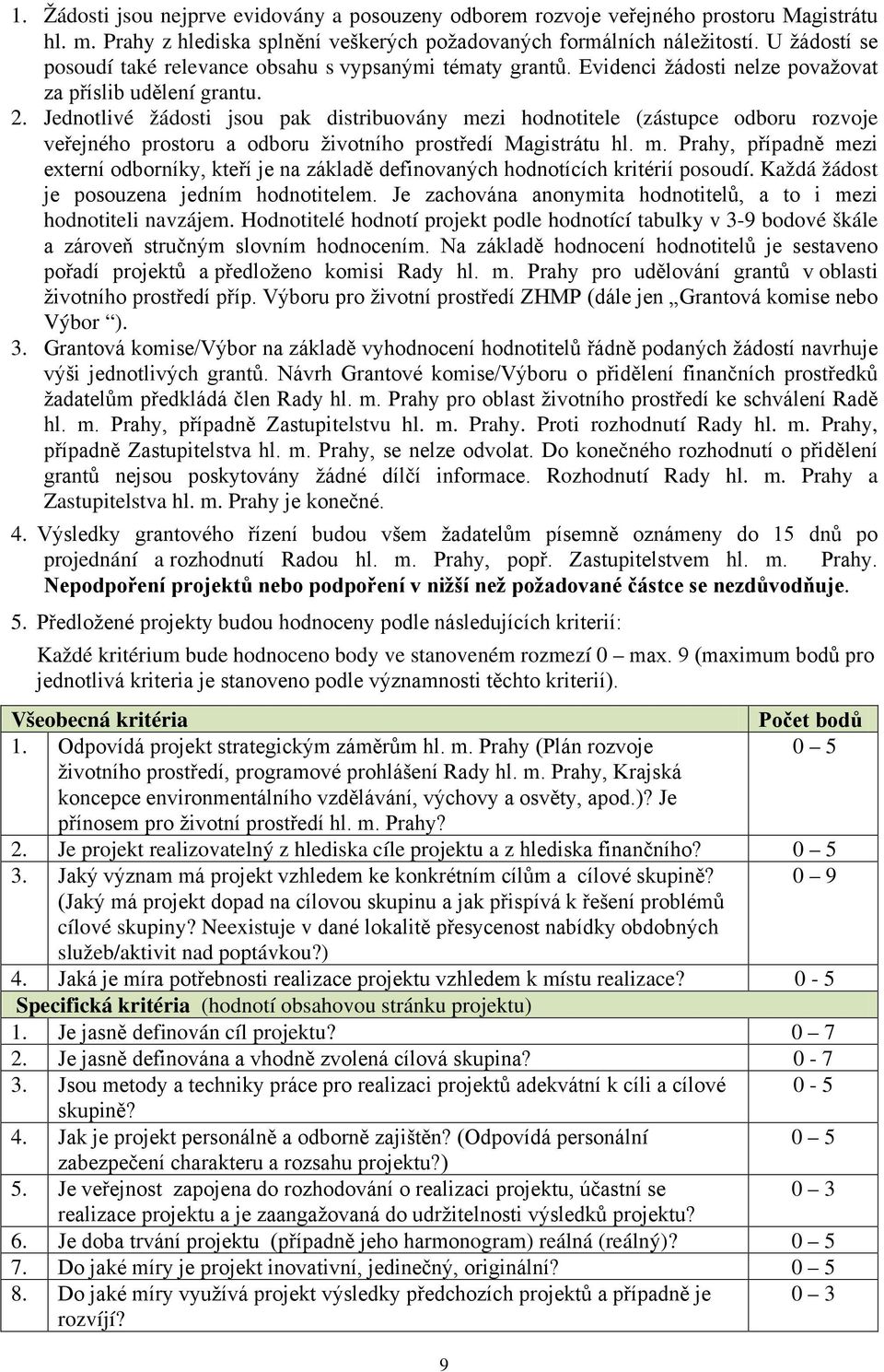 Jednotlivé žádosti jsou pak distribuovány mezi hodnotitele (zástupce odboru rozvoje veřejného prostoru a odboru životního prostředí Magistrátu hl. m. Prahy, případně mezi externí odborníky, kteří je na základě definovaných hodnotících kritérií posoudí.