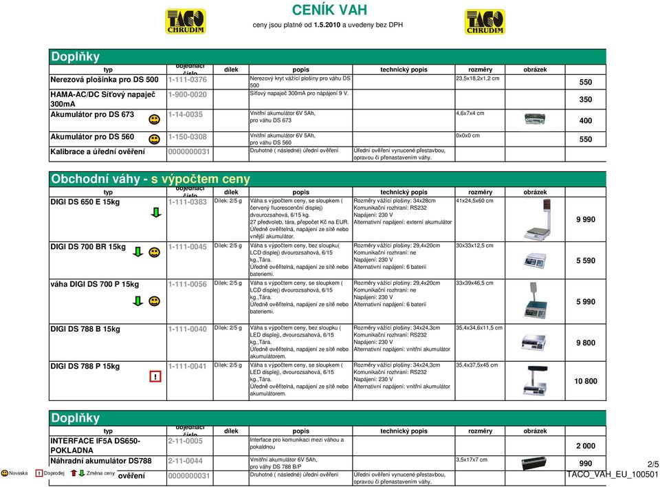 Obchodní váhy - s výpočtem ceny DIGI DS 650 E 15kg 1-111-0383 DIGI DS 700 BR 15kg 1-111-0045 váha DIGI DS 700 P 15kg 1-111-0056 červený fluorescenční displej) dvourozsahová, 6/15 kg.