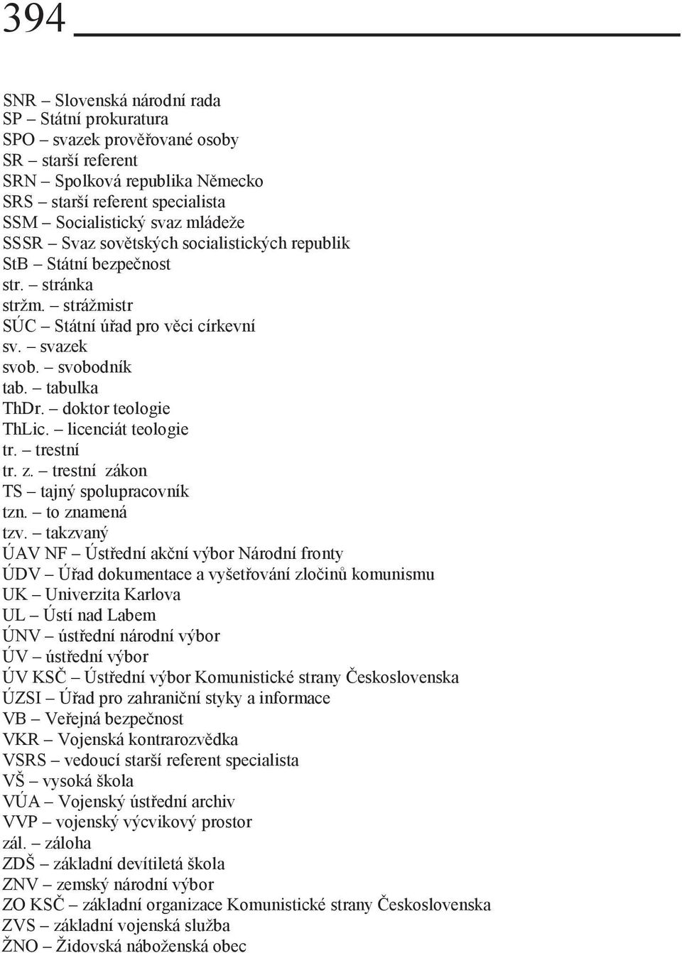 licenciát teologie tr. trestní tr. z. trestní zákon TS tajný spolupracovník tzn. to znamená tzv.